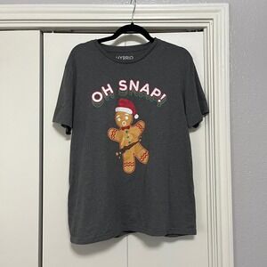 Hybrid Apparel Womens Gray OH‎ SNAP Gingerbread Man Christmas T Shirt Size L
